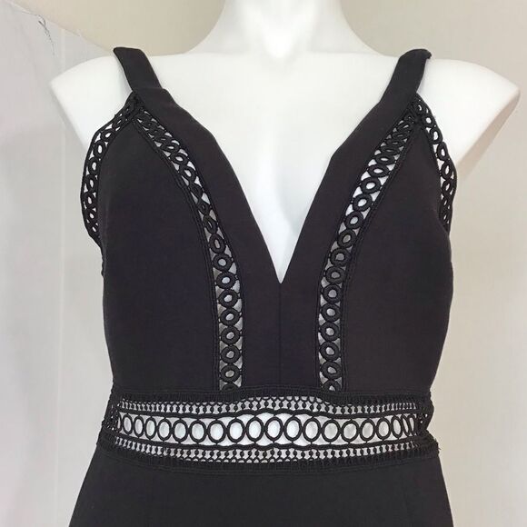 Free People Black Mini Dress Iris Crochet Trim Mini Dress New Size 8 - Picture 7 of 16